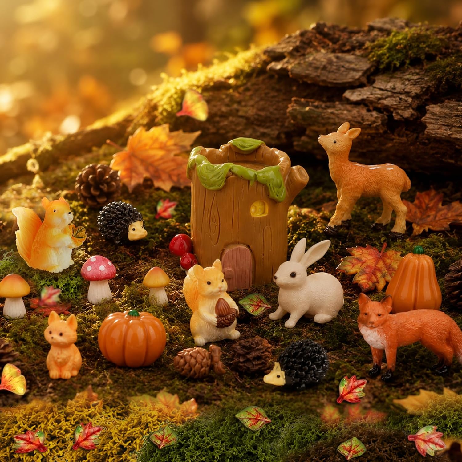FRIENDISU 46 Pcs Fairy Garden Accessories Kit Autumn Miniature Figurines