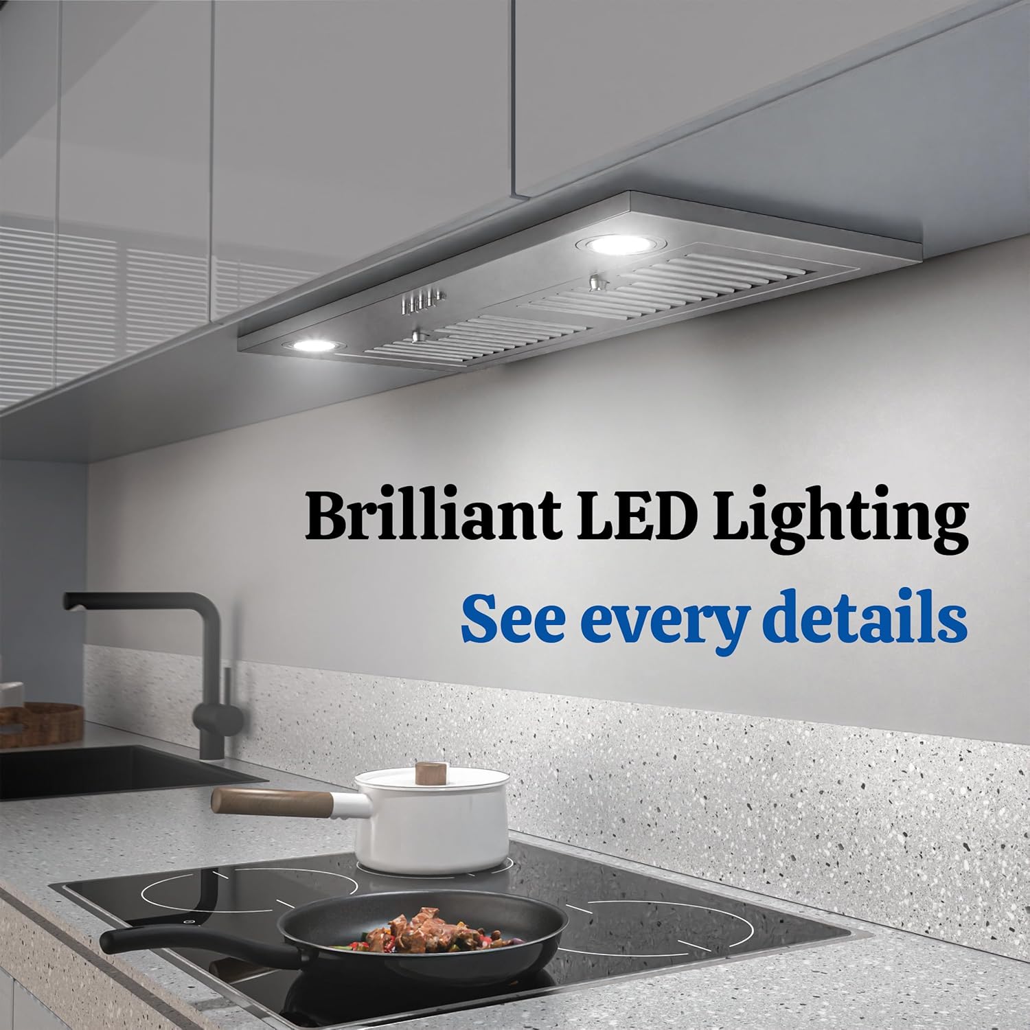 FIREGAS Range Hood Insert 30 Inch, 450 CFM Ducted/Ductless Convertible Built-in Kitchen Vent Hood, Stainless Steel Stove Hood with 3 Speed Exhaust Fan & Baffle Filters