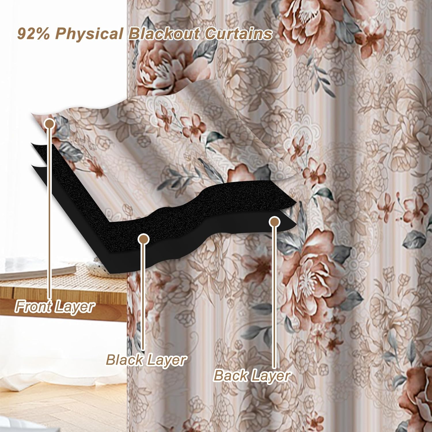 Pink Elegant Flower Blackout Curtains for Bedroom/Living Room,2 Panels Sets Window Curtain,Dark Pink Floral Vintage Classical Bloomy Thermal Insulated Printed Curtains with Grommet,42" Wx63 L