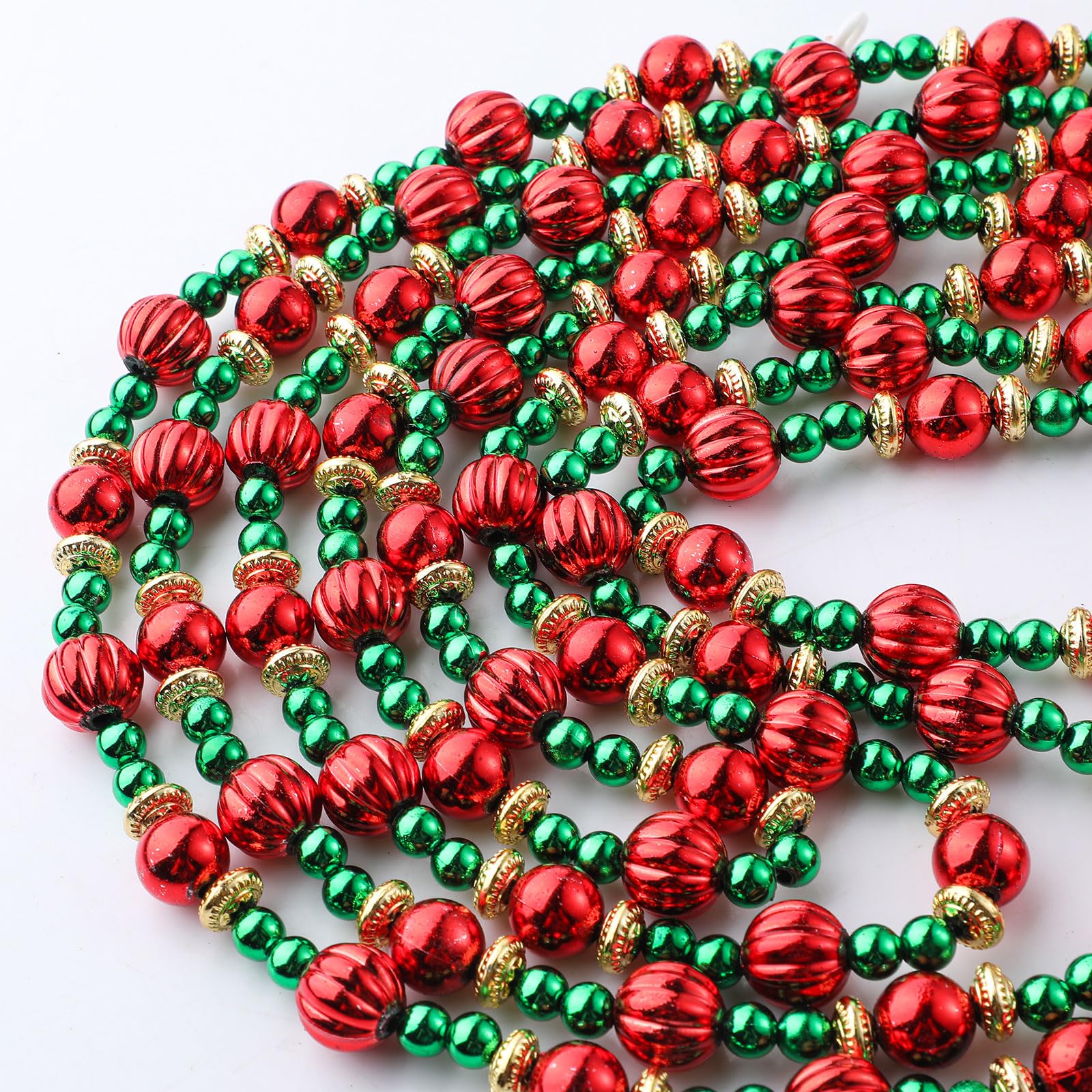 Geosar Lot de 12 guirlandes de perles torsadées pour sapin de Noël de 2,7 m - Rouge et vert - Pour fête de Noël, cheminée, couronne d'ornements