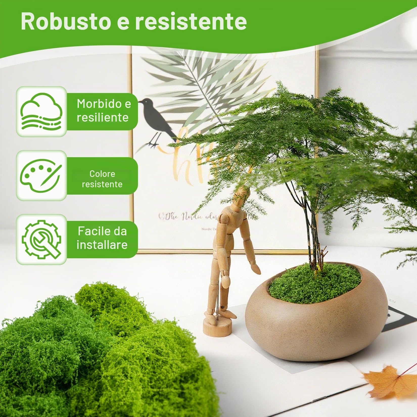 200 g Muschio Finto per Decorazioni, Muschio Artificiale per Decorare Fai Da Te, Acquario, Decorativo Estetico Floreali (100 g Verde Scuro + 100 g Verde Chiaro)