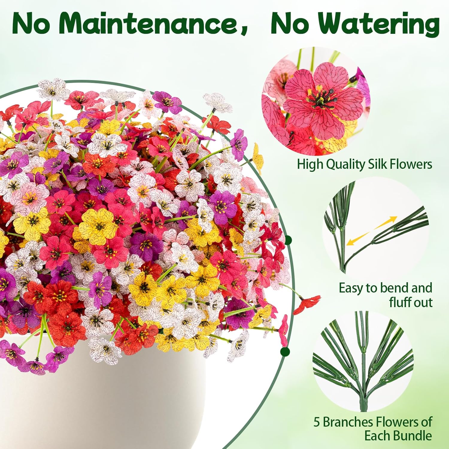 MACTING 36 Bundles Artificial Flowers for Outdoors UV Resistant Fake Flowers Faux Plastic Plants No Fade for Planters Window Patio Porch Home Garden Indoor Outside Spring Decorations(Mix Color-1)