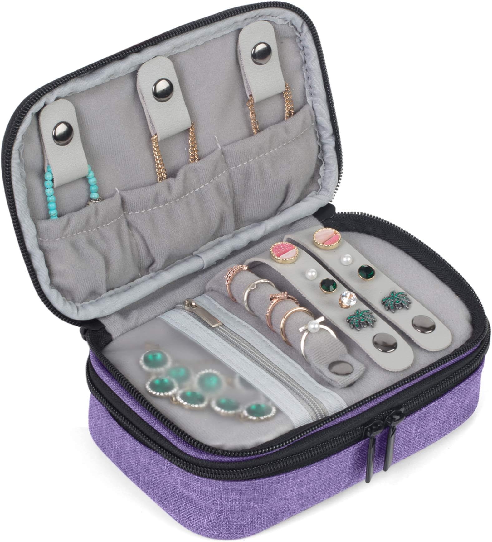 TeamoyJewelry Travel Case, Jewelry & Accessories Holder Organizer for Necklace, Earrings, Rings, Watch and More, Roomy, Compact and Portable, Purple