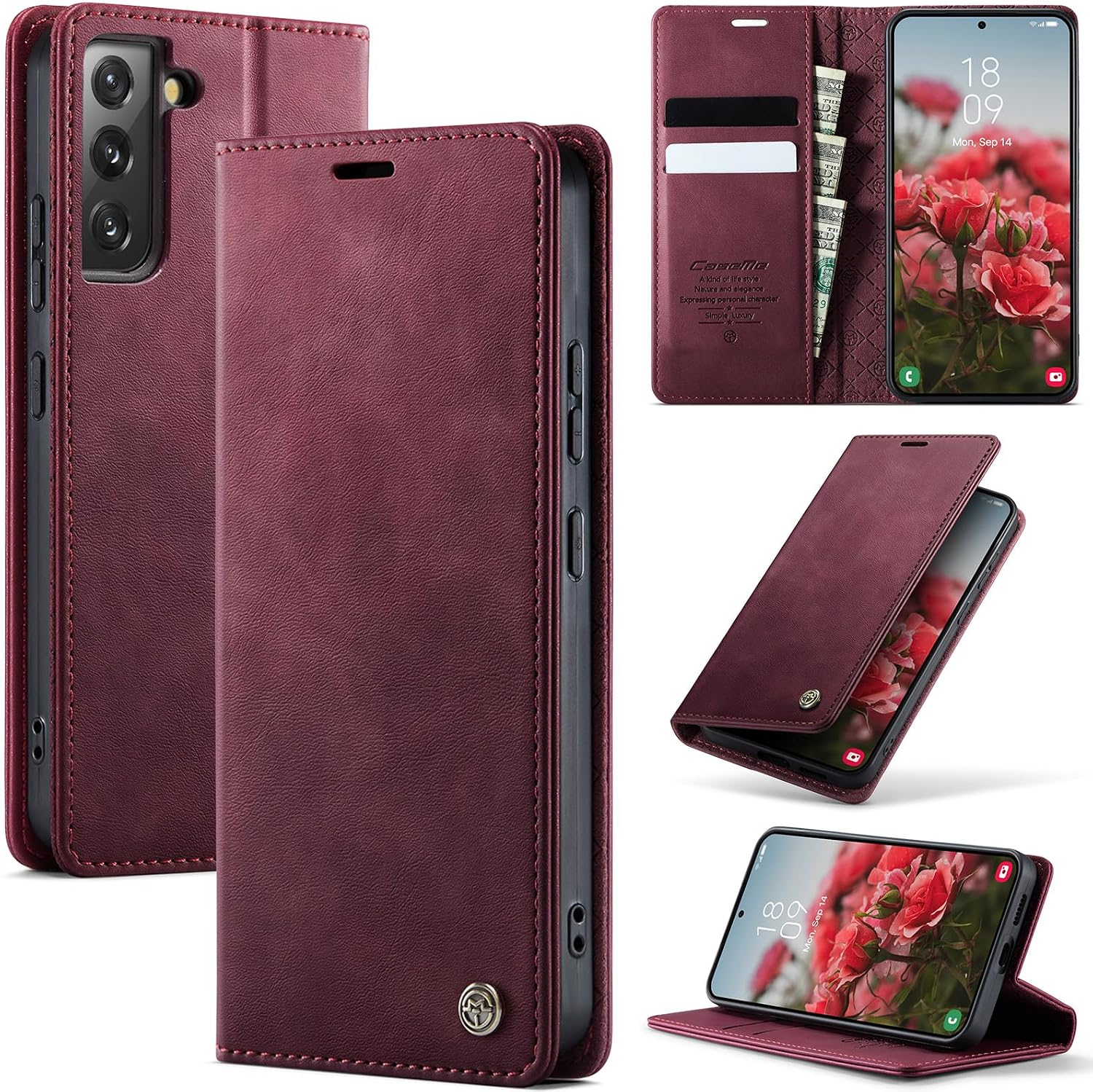 Wallet Case for Samsung Galaxy S22 Plus Leather Wallet Flip Cover with Card Holder, Kickstand, Magnetic Closure, RFID Blocking TPU Shockproof Phone Case Compatible with S22 Plus, Red