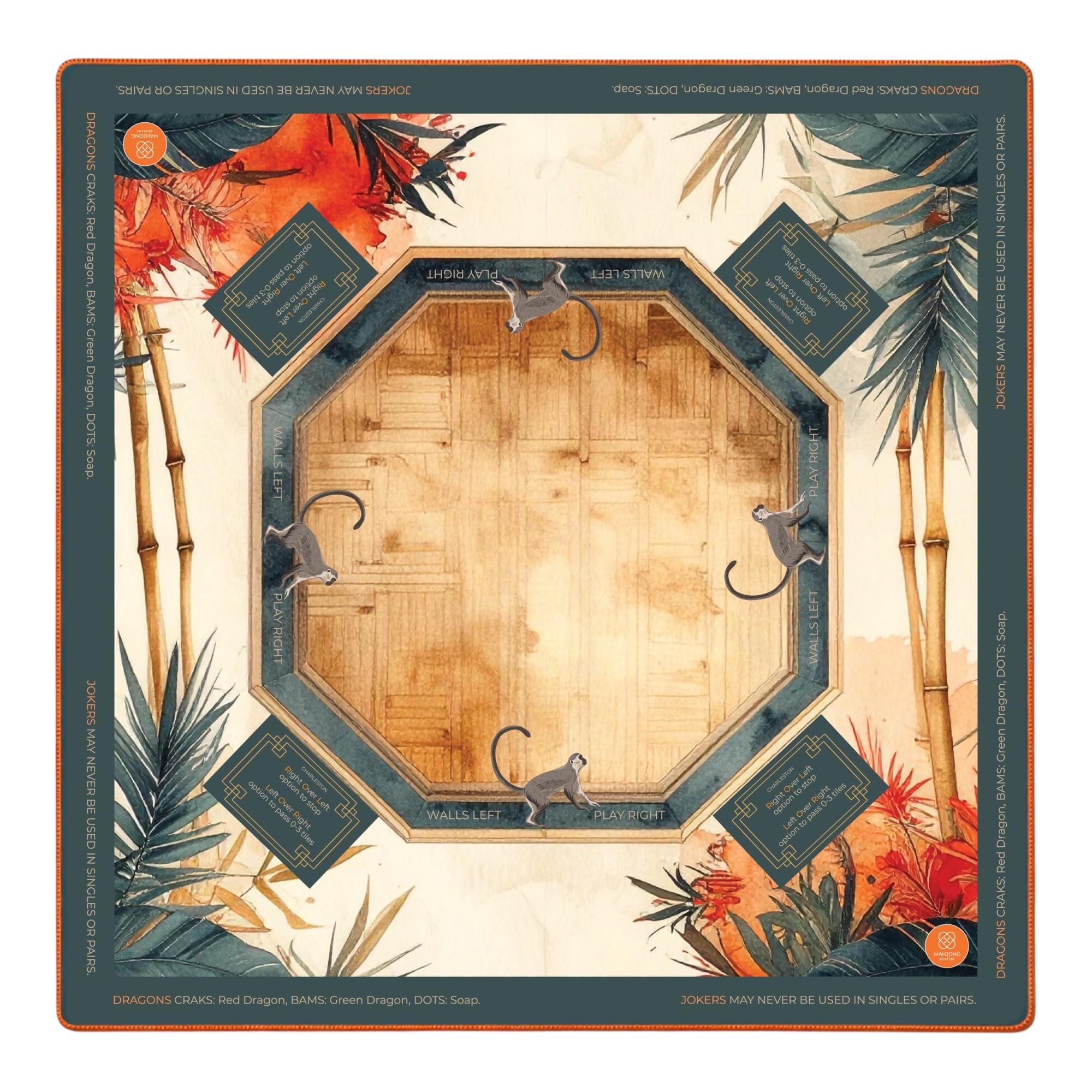american mahjong mat - 31.5 x 31.5 inch non slip noise reducing padded game table mat for american mah jongg, canvas carrying bag, terra earth tone design