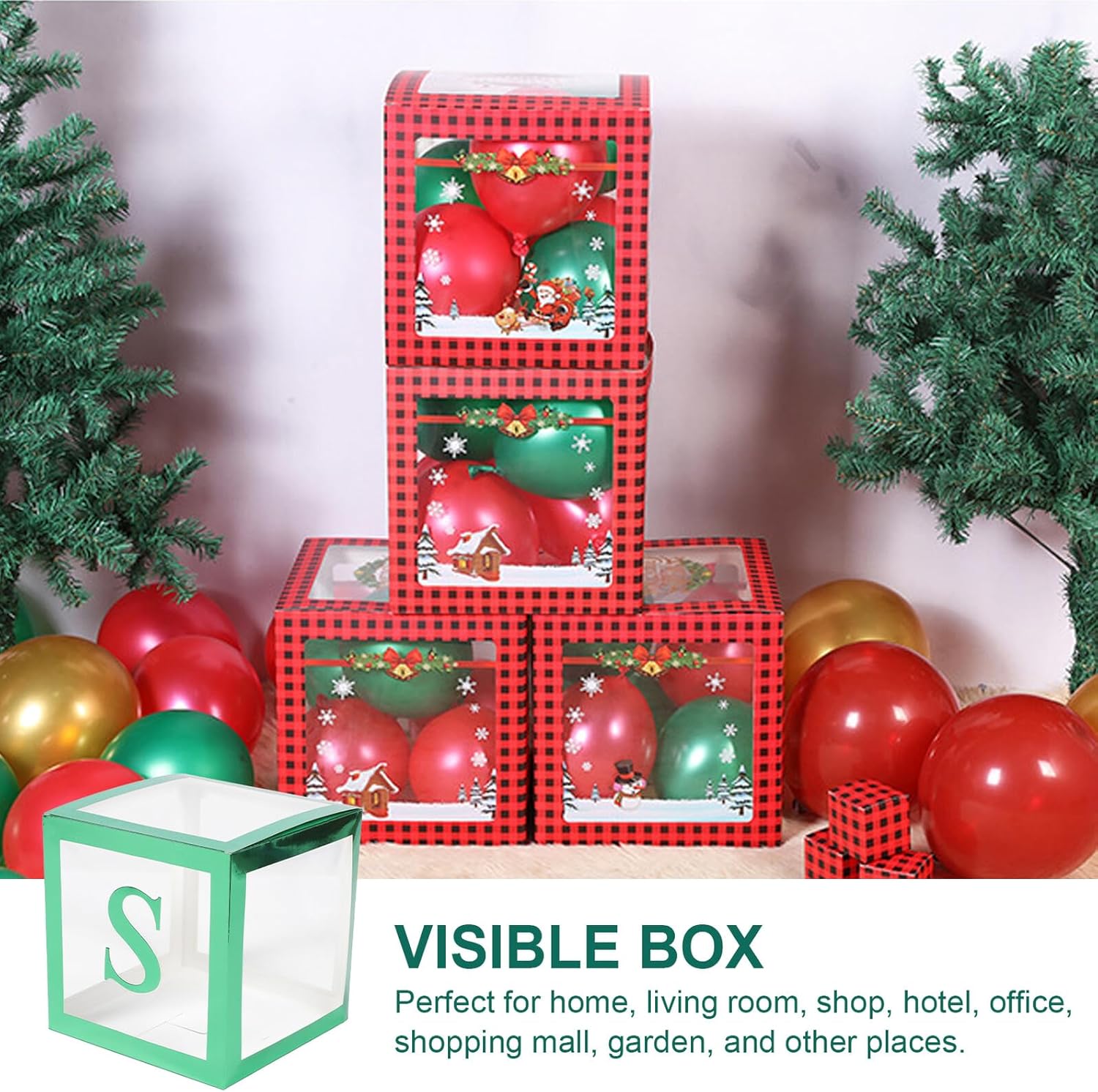 SUPVOX Xmas Balloon Storage Box Set Decorative Balloon Display Case with Green Color and Xmas Letters for Christmas Party Decorations