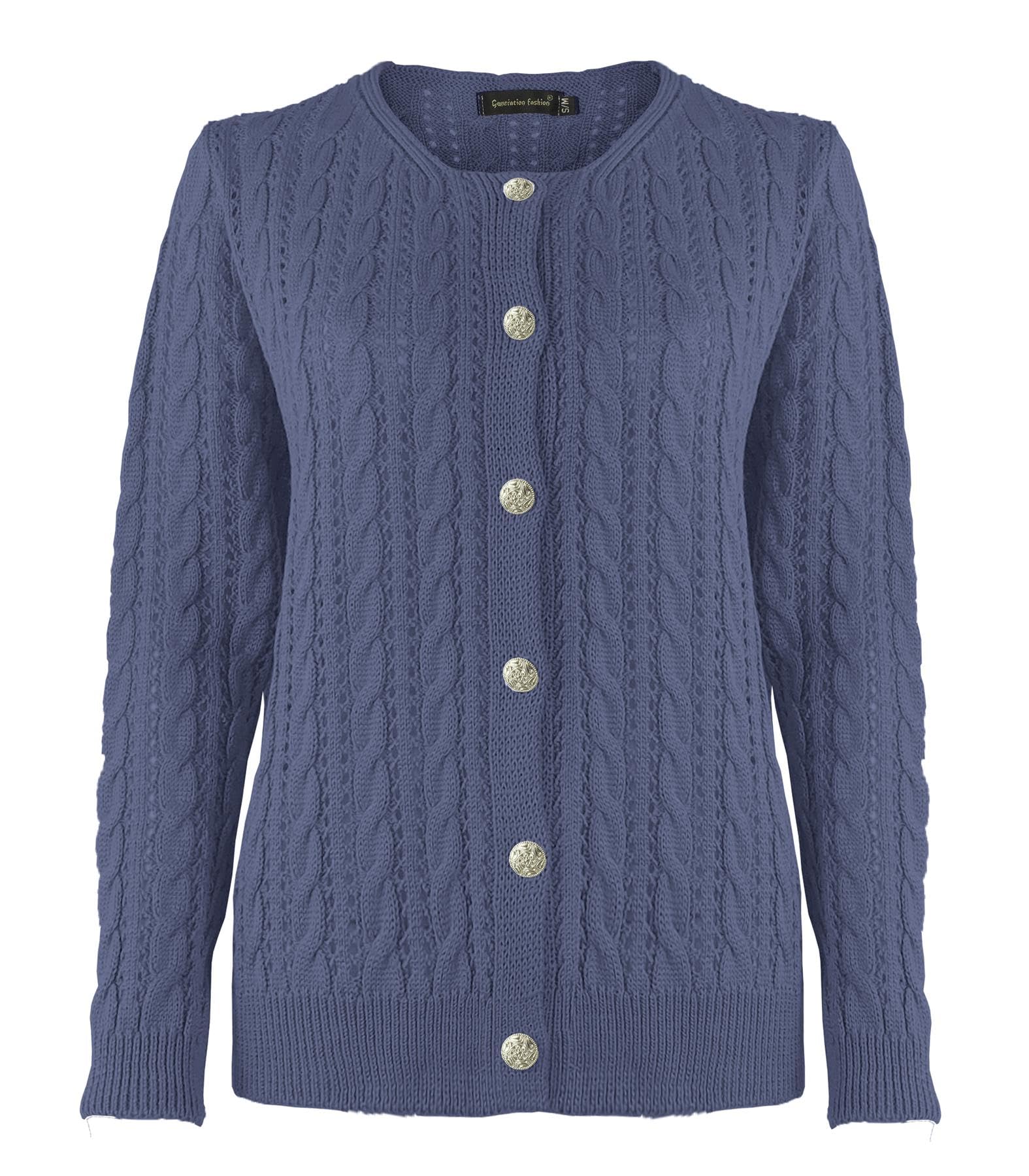 Top Vendor Women's Navy New Knitted Long Sleeve Cable Knit Button Cardigan Long Sleeve Top Sweater Jumper [,Sm]