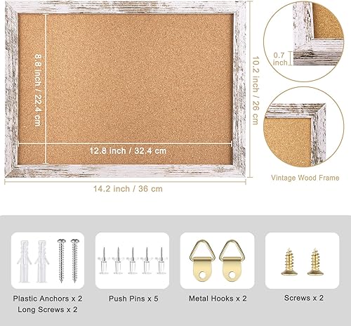 Miniatura 8 de Tablón de anuncios de fieltro gris, tablones de anuncios decorativos para colgar en paredes con marco de madera rústica blanca, tablero de visión