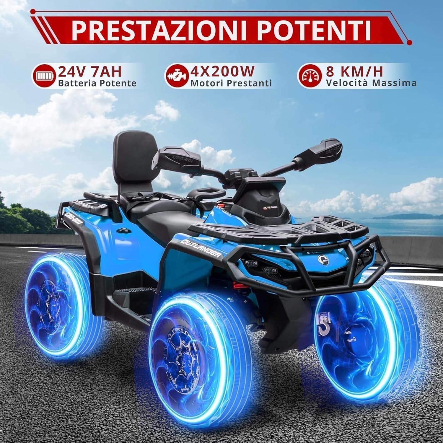 24 V 2 Seater Can-Am Renegade ATV Quad Electric for Children, 4 Motors, EVA Rubber Wheels, Leather Seat, Shock Absorbers, LED Lights, USB MP3, Load 50 kg