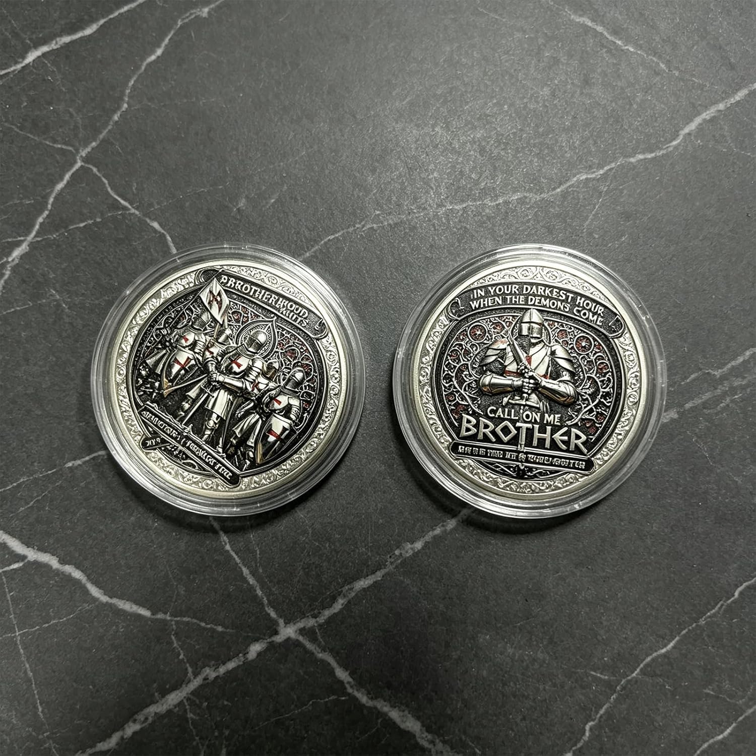 Brotherhood of Knights Commemorative Coin, Call On Me Brother Inspirational Challenge Coin - Bound by Honor Forged in Steel Commemorative Token - Gift for Friends|Veterans|Family|Collectors (10pcs)