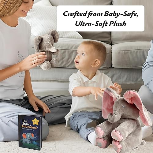Miniatura 53 de Dimple Kaia Peek A Boo Elefante de juguete, animal de peluche interactivo con orejas móviles, animal de peluche musical para bebés y niños pequeños