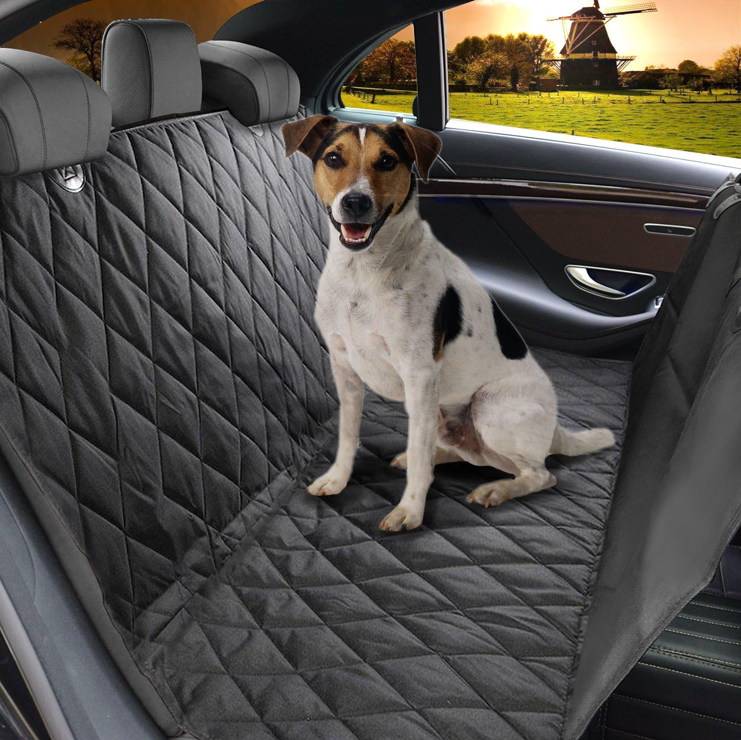 Minve Dog Car Seat Cover, Waterproof & Nonslip Back Seat Cover with Anchors&Adjustable Seat Safety Belt for Car, Trucks,Minivan, SUV's（145 * 155cm）