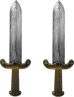 Roman Short Sword Prop – Plastic Medieval Dagger, Gold Handle & Silver Blade Costume Accessory
