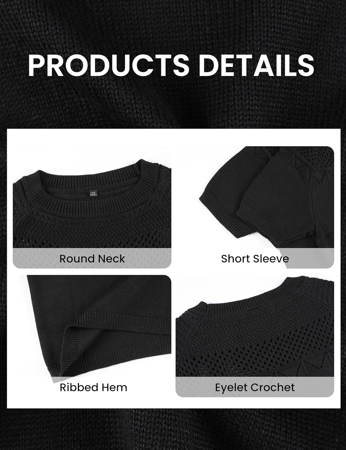 Yeokou Womens Short Sleeve Sweater Round Neck Eyelet Knit Crochet Pullover Summer Fall Casual Top Blouse - Image 5