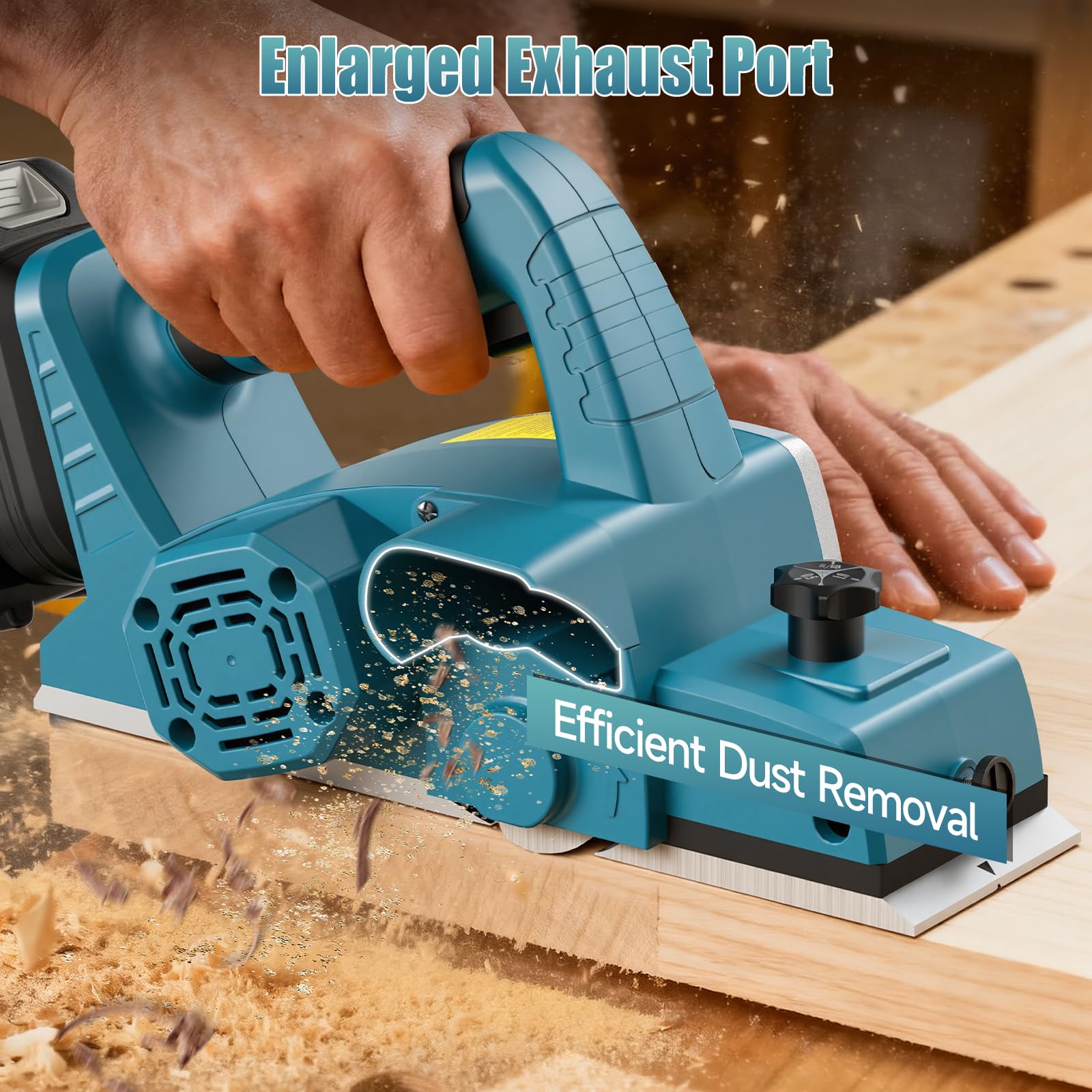 Yofuly Pialla Elettrica per Legno per Maa-kita 18V Batteria, 2×4,0Ah Batteria, Piallatrice per Legno –15000Giri/min, Larghezza Taglio 82mm, Profondità Regolabile 0-2mm, per la Lavorazione del Legno