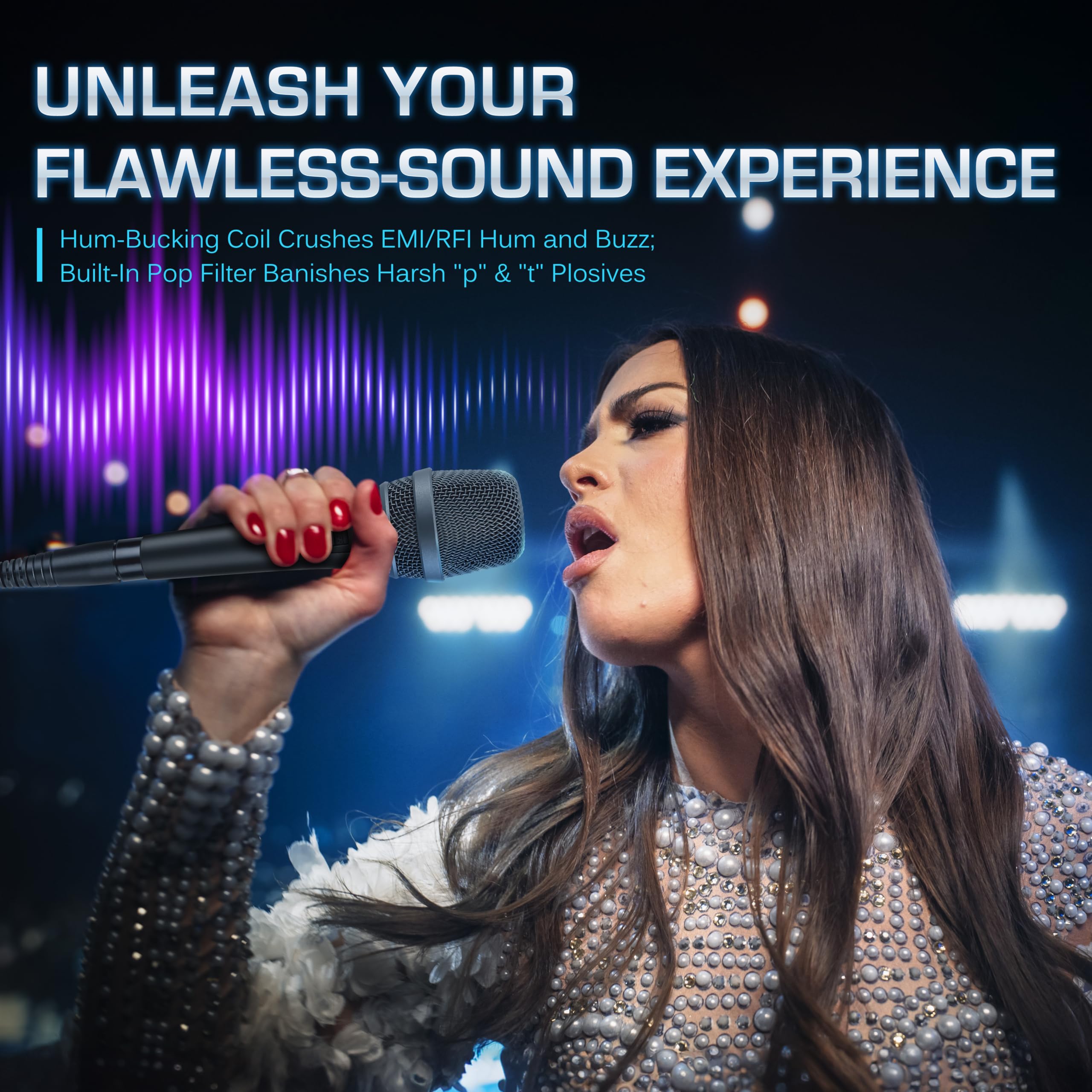 Carol Micrófono dinámico Vocal con supercardiodo unidireccional, la Mejor opción para Rendimiento en Escenario en Vivo, tecnología AHNC, PS-1 Negro (AC900S)