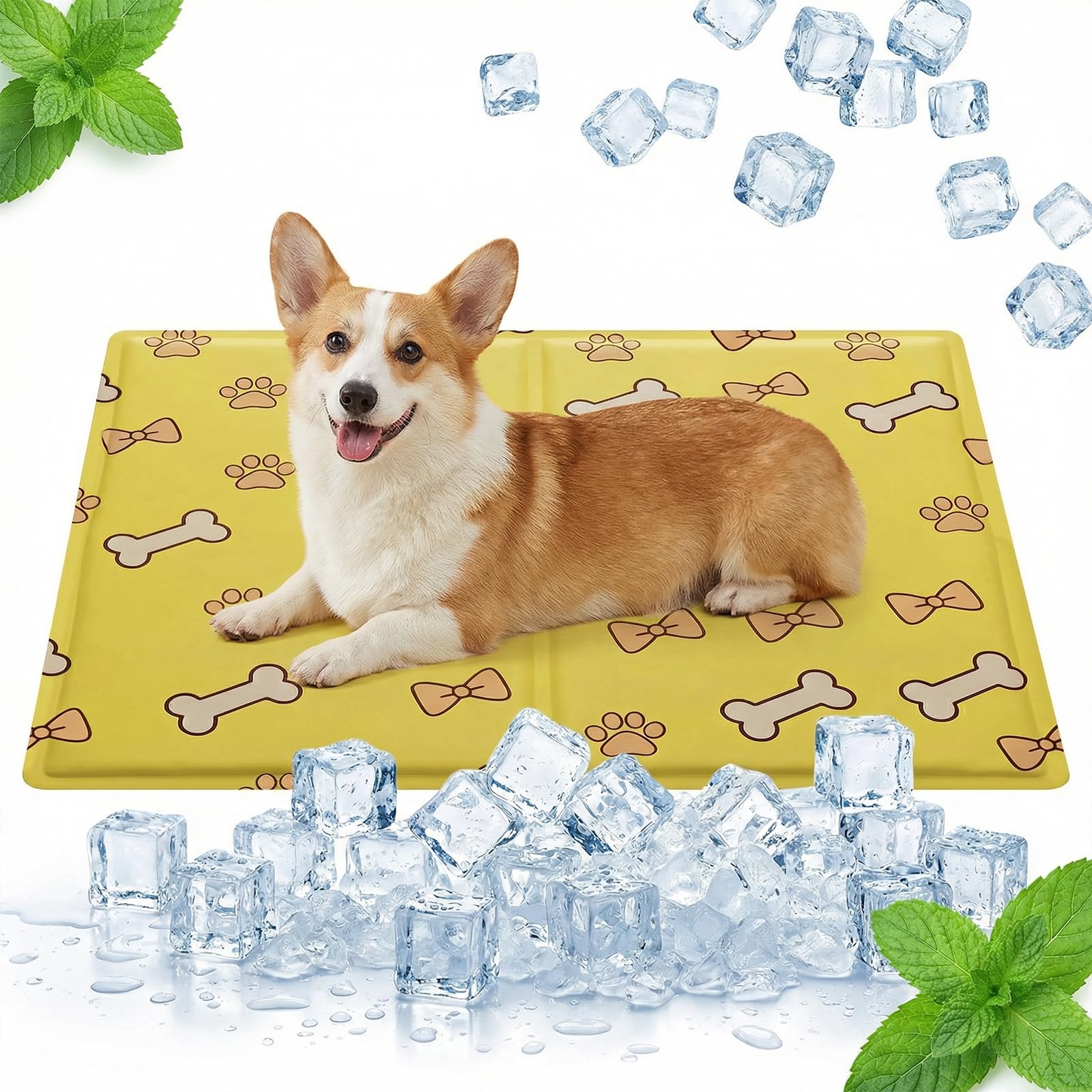 Qoosea Alfombra Refrescante para Perro Gato, Manta Refrigerante No Tóxicas para Animales Pet Cooling Mat, Plegable Alfombrilla de Refrigeración Automática Esterilla de Gel de Dormir Suave - 50 * 65CM