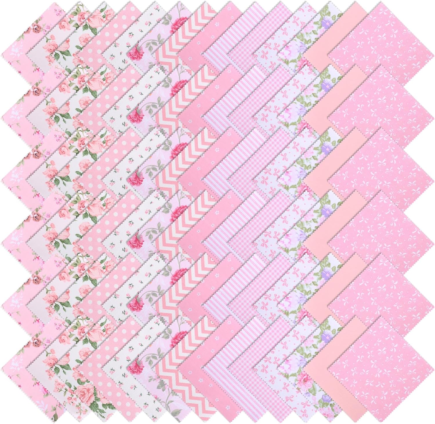 126Pcs Pink Charm Packs for Quilting 5 inch, 100% Cotton Fabric Squares for Quiltings, Precut Quilting Floral Fabric for Sewing DIY Crafts Handmade Bags Clothing, Various Patterns (Pink 126Pcs)