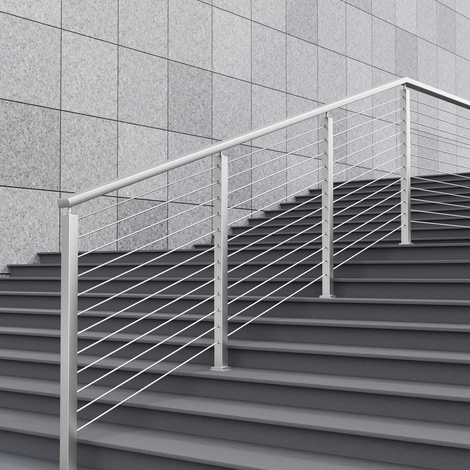 VEVOR Cable Railing Post, 42" x 2" x 2" Steel 30° Angled Hole Stair Railing Post, 12 Pre-Drilled Holes, SUS304 Stainless Steel Cable Rail Post with Horizontal and Curved Bracket, 1JZLGZ1067556VUN5V0
