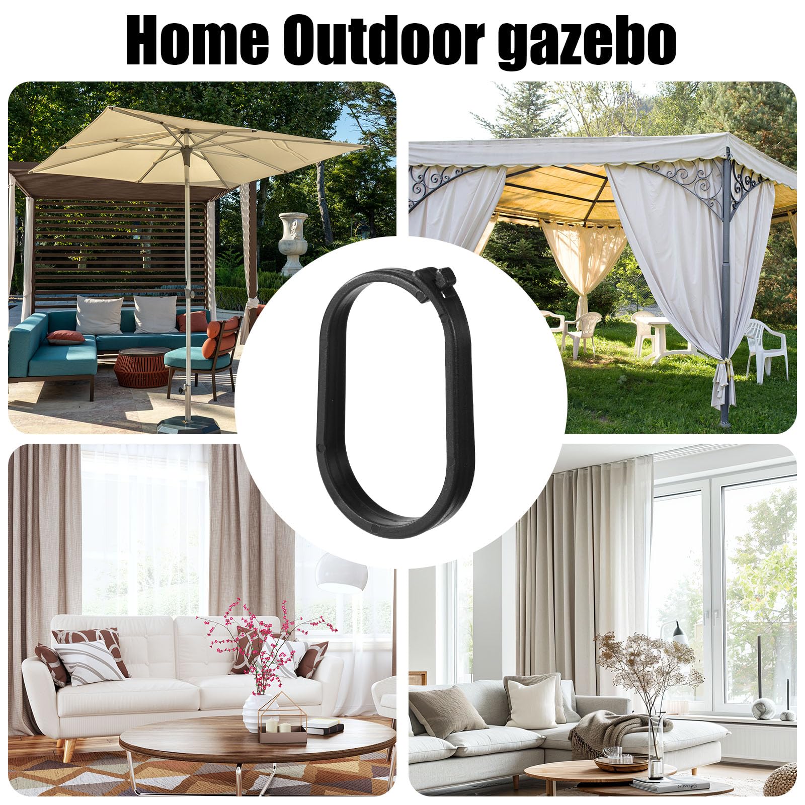 52pz Ganci per Tende da Gazebo, Anelli in Plastica Tende da Doccia Zanzariere Baldacchino Reti e Finestre Design Scorrevole a Chiusura Ermetica Ganci per uso Domestico e Alberghiero (Nero)