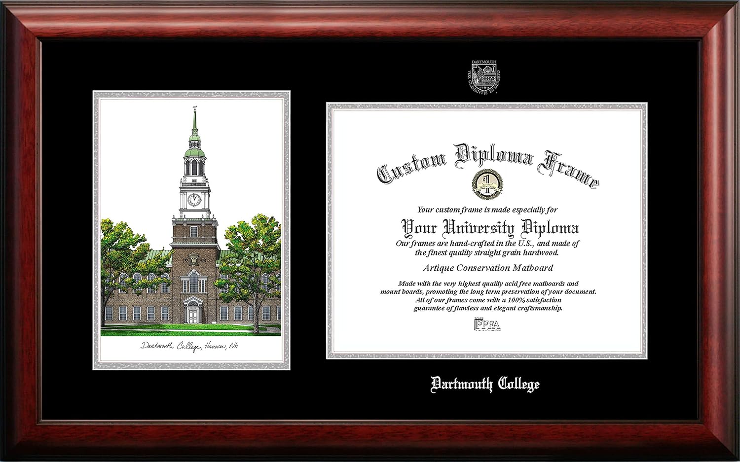 Campus Images NCAA Dartmouth Big Green Unisex Silver Medallion Frame Dartmouth College 16w x 12h Silver Embossed Diploma Frame Lithograph, Brown, One Size