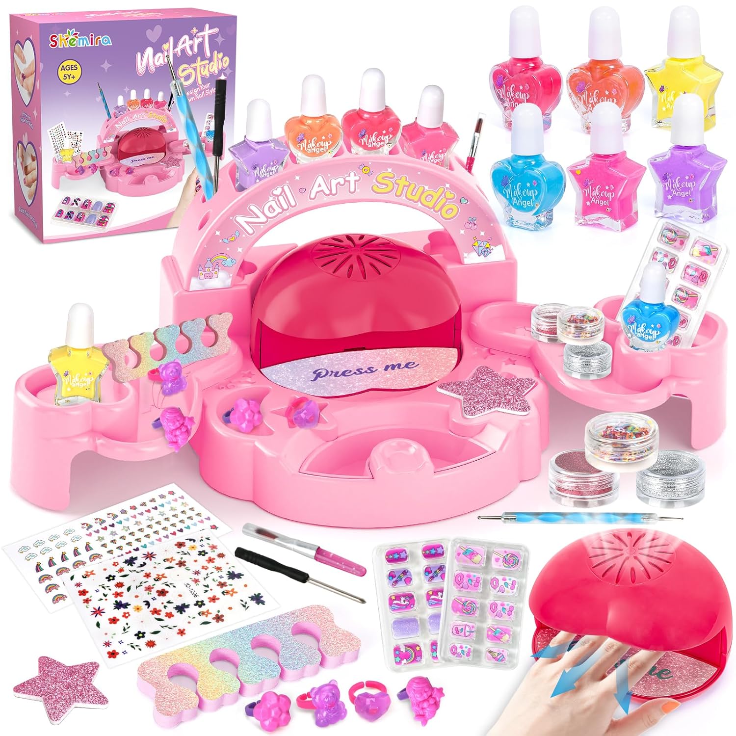Shemira Nail Polish Set For Girls Ages 7-12 Years Old,Toys For Girls 5 6 7 8 9 10 11 12 Years Old, Nail Art Studio Kit With Pink Nail Dryer, Christmas Birthday Gifts for Girl