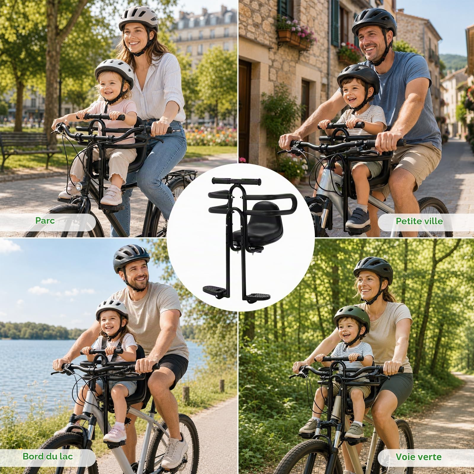 Siege Velo Enfant Avant, Siège Vélo Enfant Angle du Siège Réglable | avec Accoudoirs et Repose-pieds, Siège Bébé Avant pour VTT, Vélos de Ville et Vélos Pliants