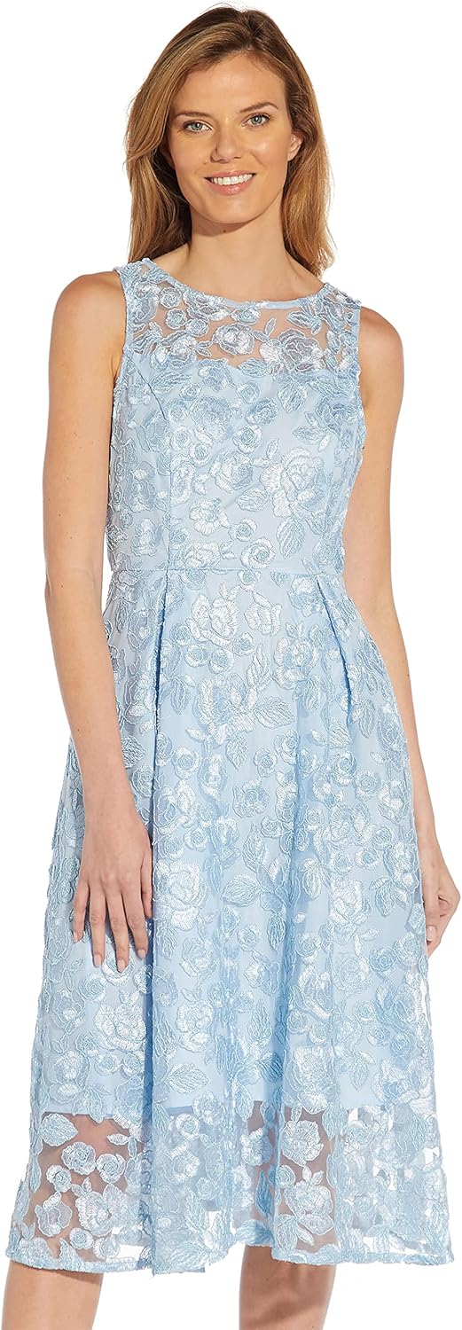 Adrianna Papell Womens Embroidered Tea Length Dress - Image 4