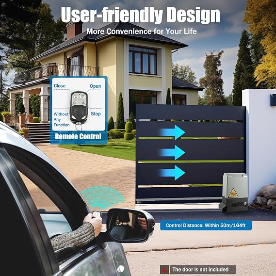 370W Automatic Sliding Gate Opener Kit, Rack Driven Sliding Gate Motor, with Remote Controls and Infrared Sensor, Electric Gate Operator Complete Kit for Slide, Gates Up to 1322 Pounds