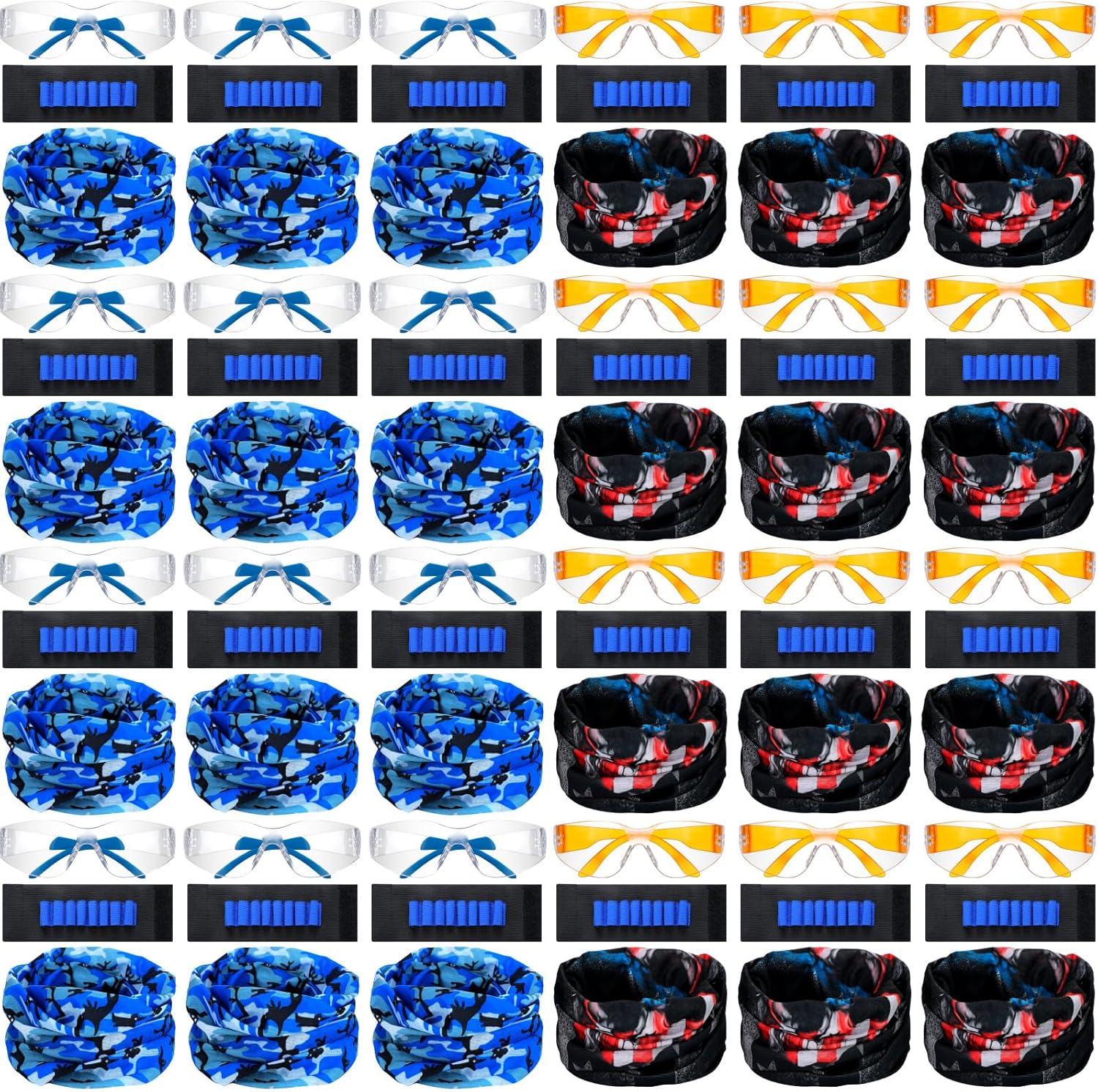 Sosation 24 Sets Nerf Party Supplies for Boys Girls 72 Pcs Gun Party Favors Two Team Nerf War Birthday Pack Safety Glasses Face Mask Wrist Belt Band Accessories Children Kids Toy Bulk(Blue and Orange)