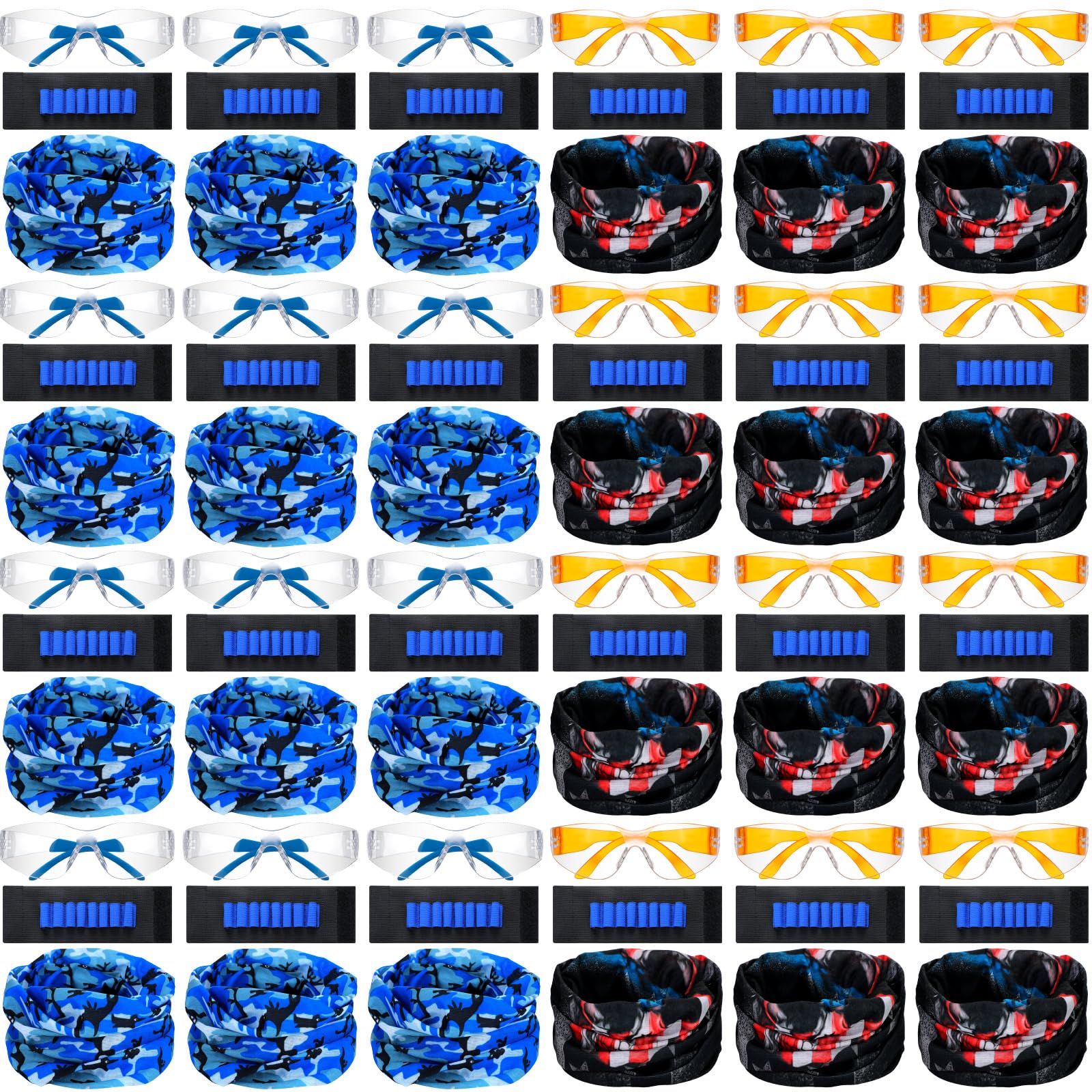 Sosation 24 Sets Nerf Party Supplies for Boys Girls 72 Pcs Gun Party Favors Two Team Nerf War Birthday Pack Safety Glasses Face Mask Wrist Belt Band