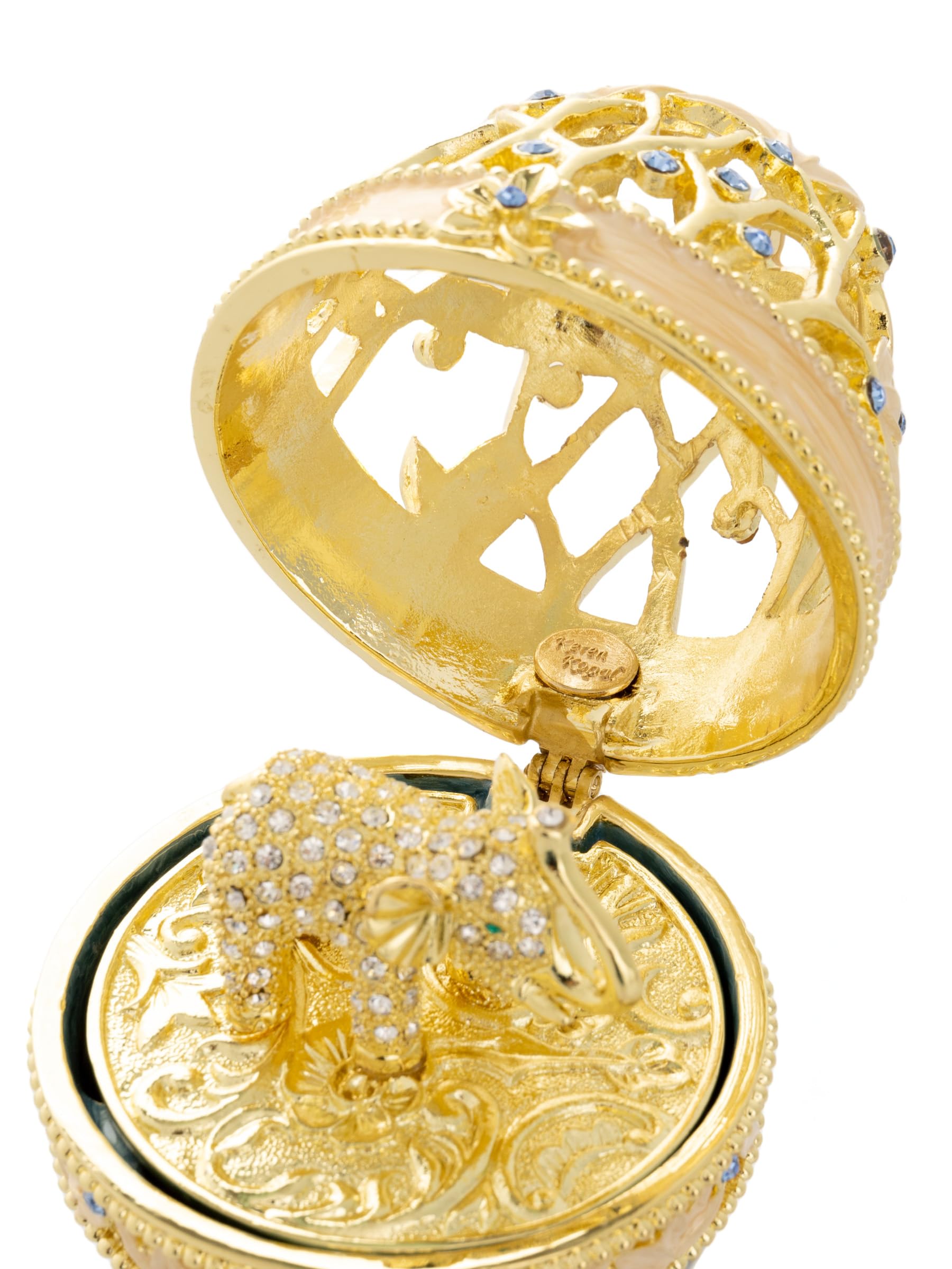 Keren Kopal Huevo de Fabergé azul con elefante dorado y cristales en el interior: estilo Fabergé con cristales para coleccionistas, decoradores o entusiastas