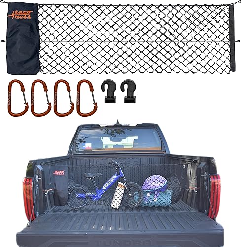 Vista 42 de Red de carga de sobre para GMC Sierra y Chevy Silverado – Se adapta a 2013-2025 – Bungee mejorado de 0.197 in – Bolsa de almacenamiento integrada