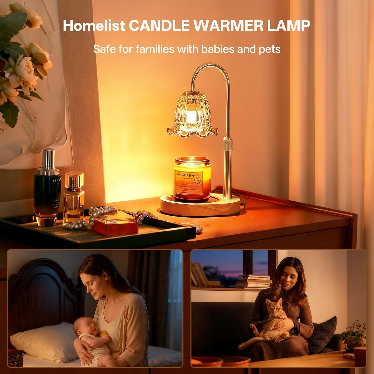 Homelist Candle Warmer Lamp used safely in a home with a baby and a cat