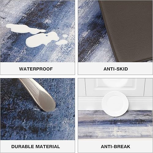 Miniatura 5 de MAYHMYO Tapete de cocina azul, tapete de cocina antifatiga, acolchado, antideslizante, impermeable, tapete de cocina de espuma viscoelástica, tapete
