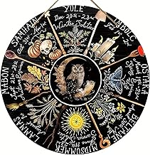 RIVEENY Wheel Of The Year Wall Hanging,12" Wheel of The Year Wood Sign, Sabbats Pagan Witch Sign, Wiccan Holidays, Wicca Calendar, Yule Altar, Celestial Sign,Vintage Christmas Sign (1A-027)
