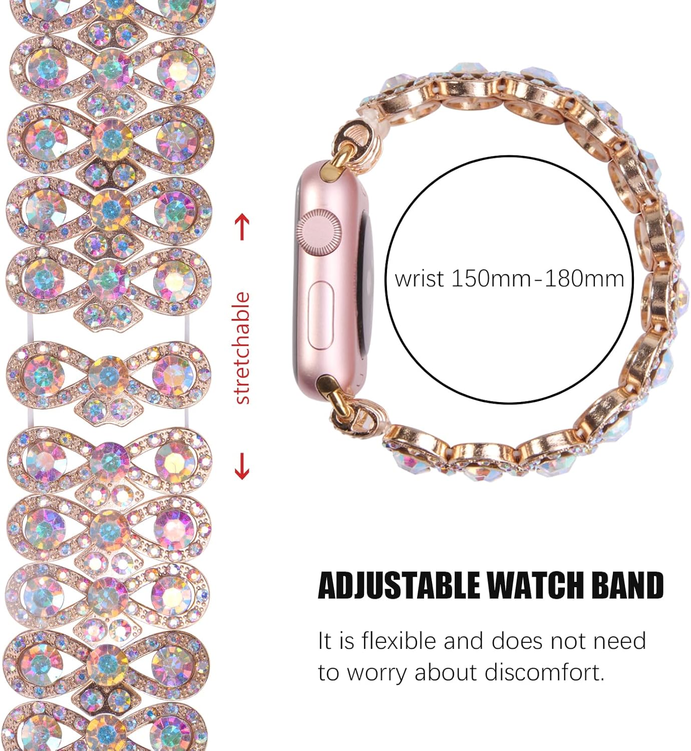 VIQIV Bling Dressy Bracelet with Case Compatible with Apple Watch Bands 38mm 40mm 41mm 42mm 44mm 45mm 49mm for Women Strethy, Stretch Smart Watch Bands for Women, Cute Jewelry Metal Wristband Strap for iWatch Ultra 2/Ultra Series 9/8/7/6/5/4/3/2/1/SE