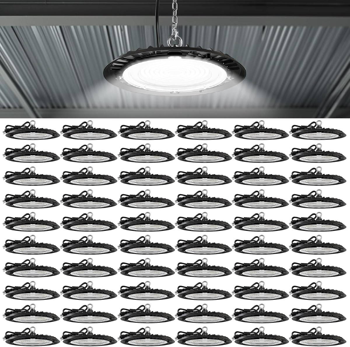 Sunco 60 Pack UFO LED High Bay Lights, Plug & Play, 150W, 19500LM, 5000K | 120V, Ceiling Mount, Ultra Bright Commercial Shop Lights, Factory, Workshop, for Warehouse, Garages, Barn