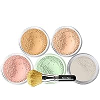 Vista 15 de Kit de 5 piezas con cepillo facial (DEEP TAN) Set de maquillaje mineral de tamaño completo polvo piel desnuda mate base