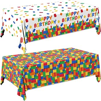 Building Blocks Party Tablecloth,2pcs Disposable Plastic Table Covers for Gamer Birthday Party Decorations,Number Blocks Themed Tableware for Celebrations