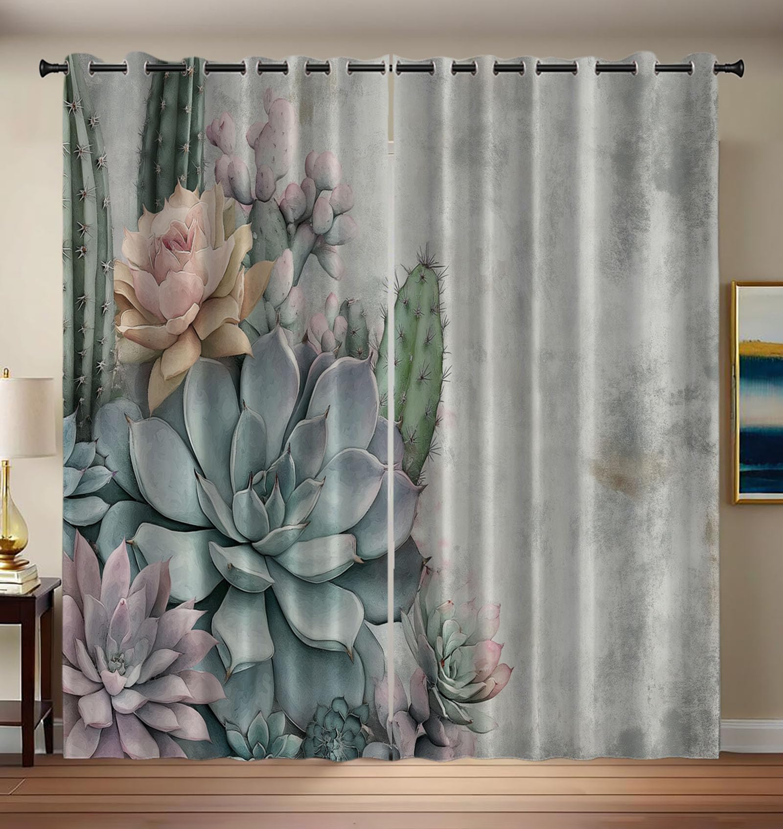 Rideaux occultants thermiques et acoustiques motif cactus opaque