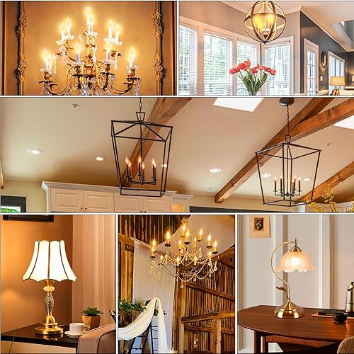 Miniatura 7 de Bombillas LED equivalentes a 60 vatios, bombilla LED vintage con punta de llama, bombilla LED E12 regulable 2700 K blanco cálido suave, bombilla LED