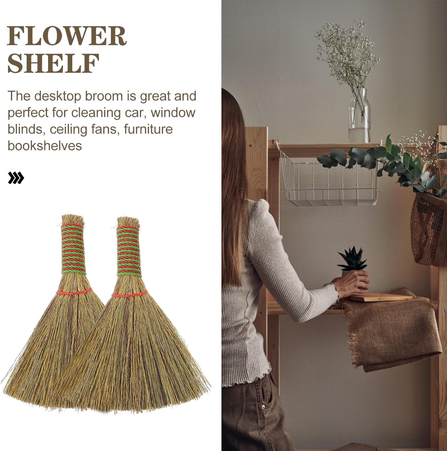 SHERCHPRY Desktop Broom Small Hand Broom 5.11X4.13X0.70In Straw Bristle Mini Whisk for Table Pc Keyboard Dust Cleaning Household Use 2 Pack
