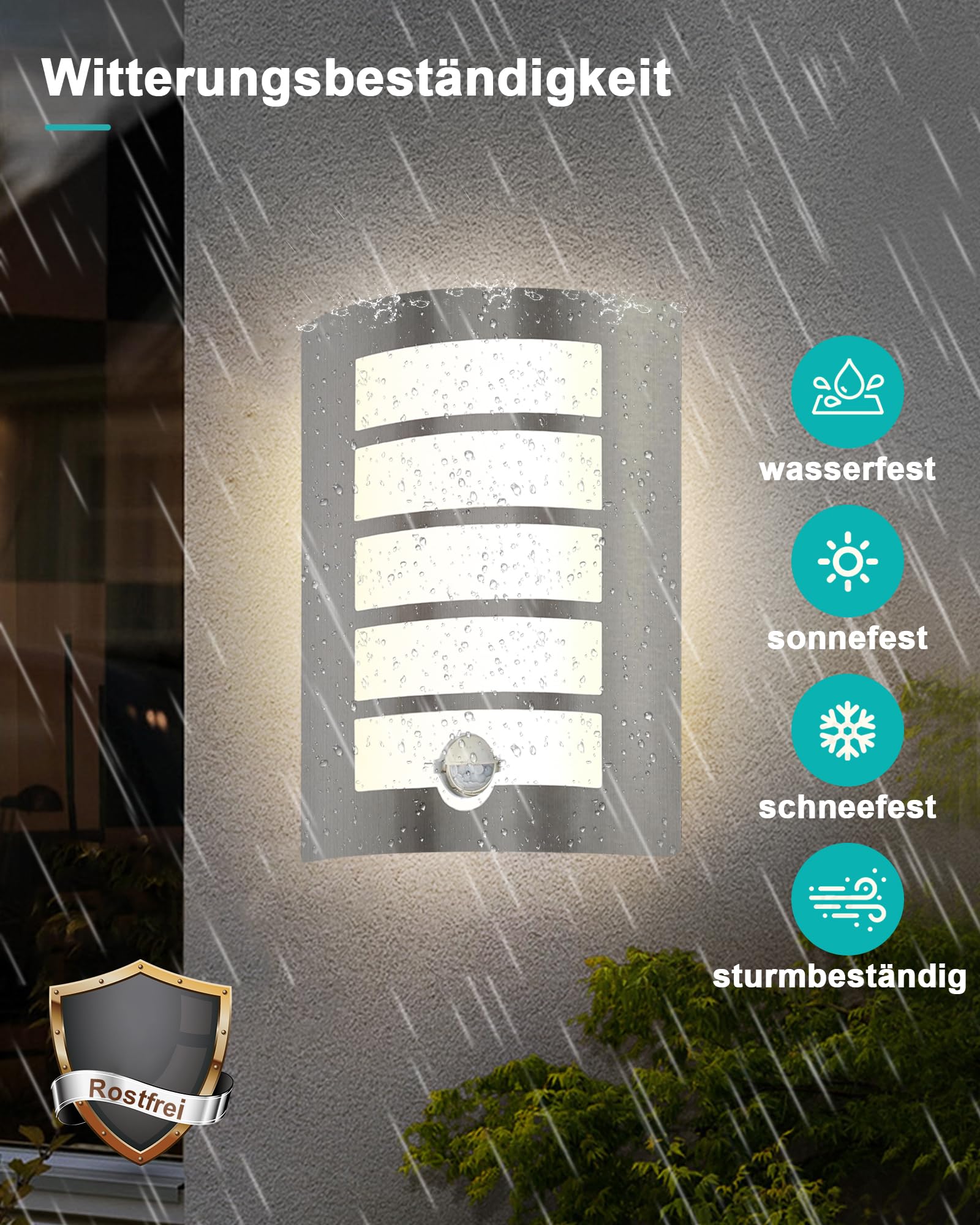 HiBay Außenlampe mit Bewegungsmelder E27 Wandlampe IP44 Eckig Aussenlampe Wand Edelstahl ABS für Hauswand Balkon Treppenhaus Beleuchtung (Ohen Glühbirnen)