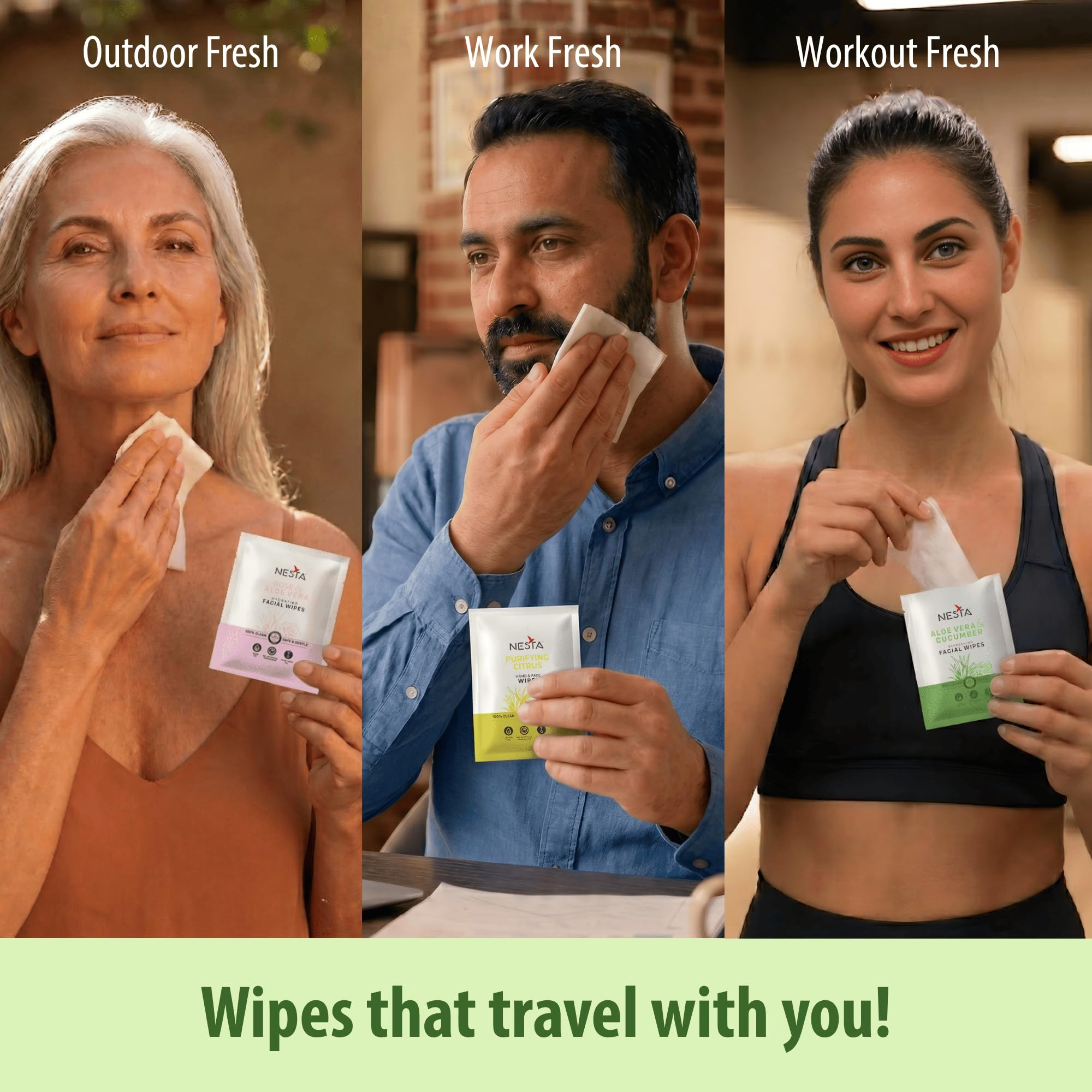 Nesta Natural Hydrating Rose & Aloe Vera Soft Face Wet Wipes | Clears Dirt, Gives Fresh & Glowing Skin | Alcohol Paraben Silicon Free, (5 Packets x 10 Wipes = 50 Wipes) 2