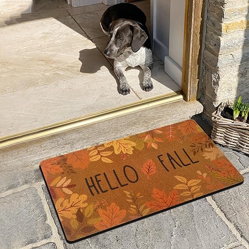 Miniatura 7 de Felpudo con texto en inglés Hello Fall, tapete de fibra de coco para entrada exterior, tapete de bienvenida de Acción de Gracias para puerta