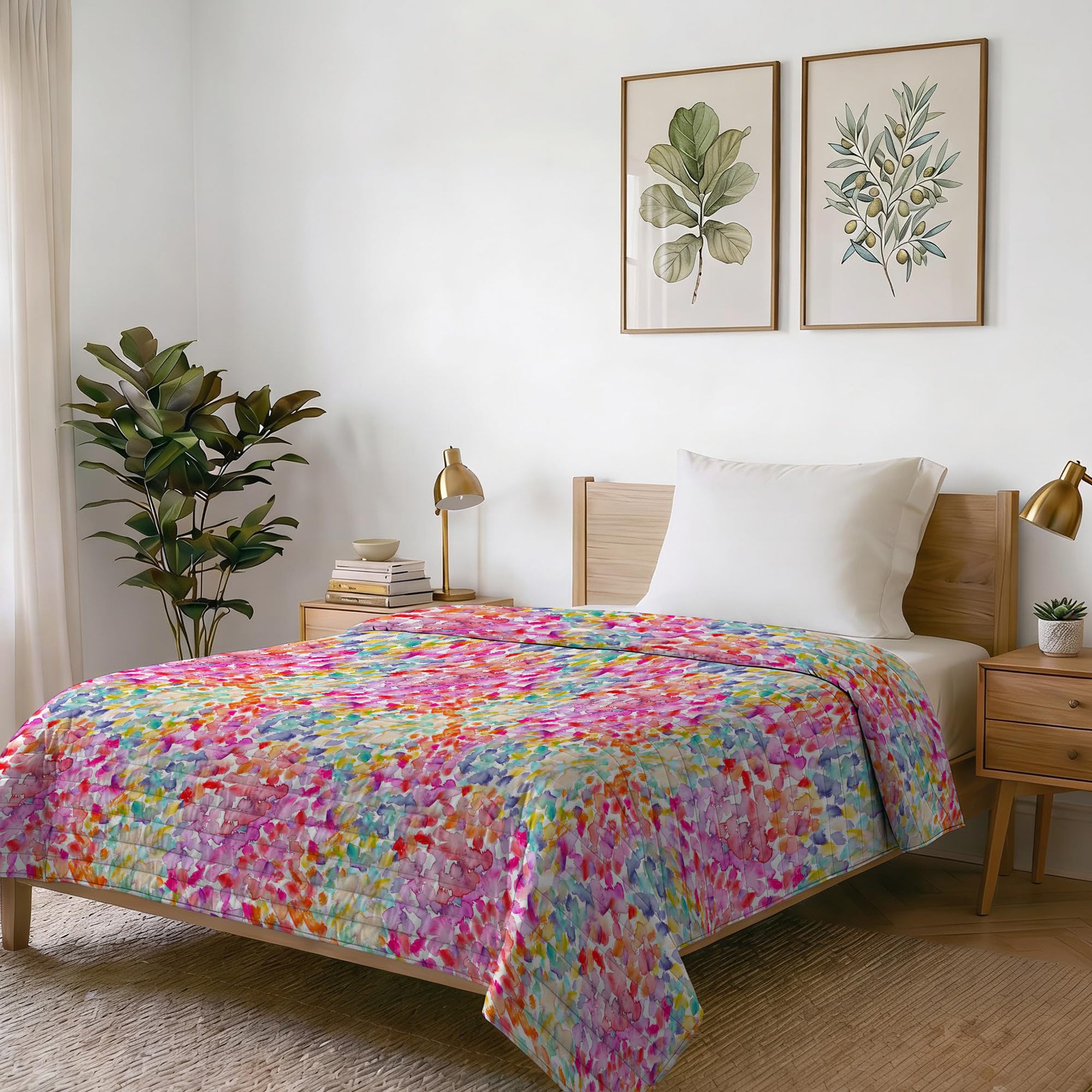 Italian Bed Linen Summer Quilt in Fantasy Microfibre, Queen Size: 220 x 270 cm, Spring