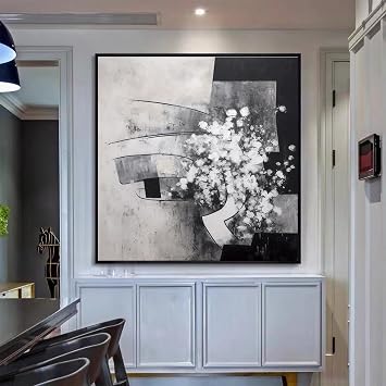 GYJAGHL Modern Abstract Painting,White Gray Abstract Wall Art,Neutral Abstract Painting,Living Room Decor,Unstretched,Frameless,61X61cm 24X24Inches