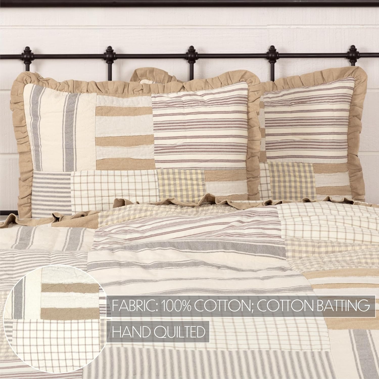 VHC Brands Boho & Eclectic Farmhouse Bedding-Grace White Sham, King (40488)