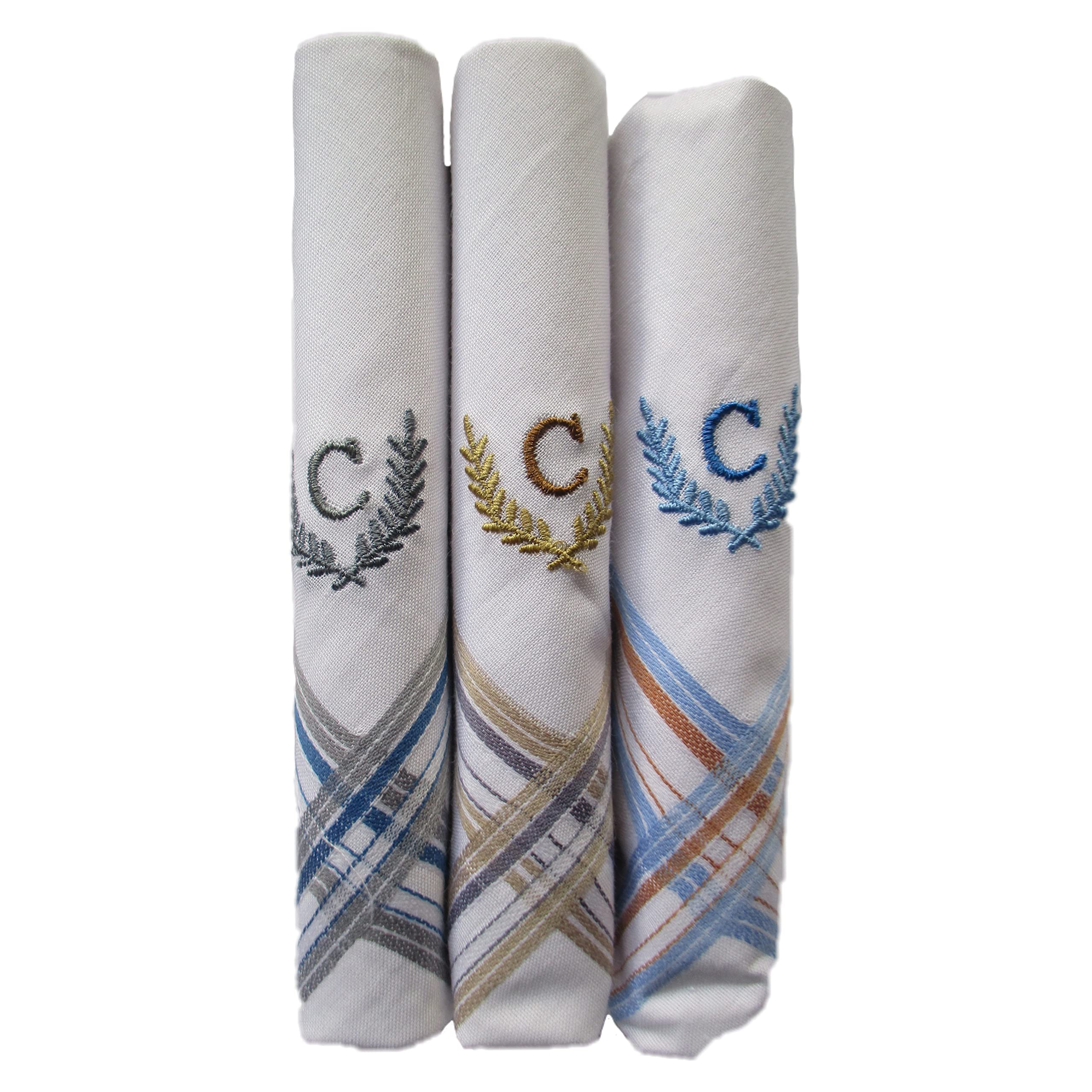 the white square Men's Large Handkerchief in White with Initials (C) Pack of 3-613 W/C-picture-14